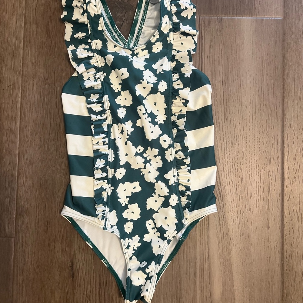 NWT Tanya Taylor Mini Noah Green and White One-Piece Size 8 Swimsuit
